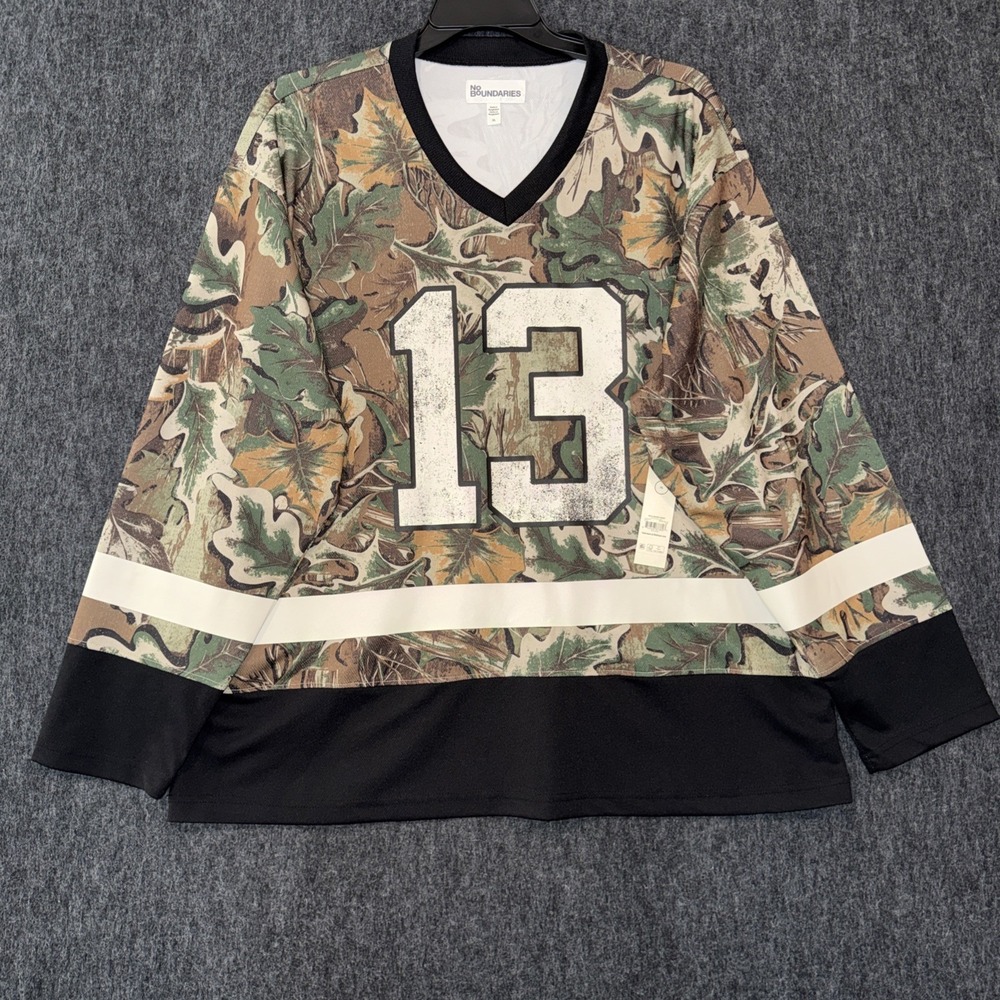 No Boundaries Camo Streetwear Hockey Jersey Top Mens XLarge NWT #13 Y2K Sporty